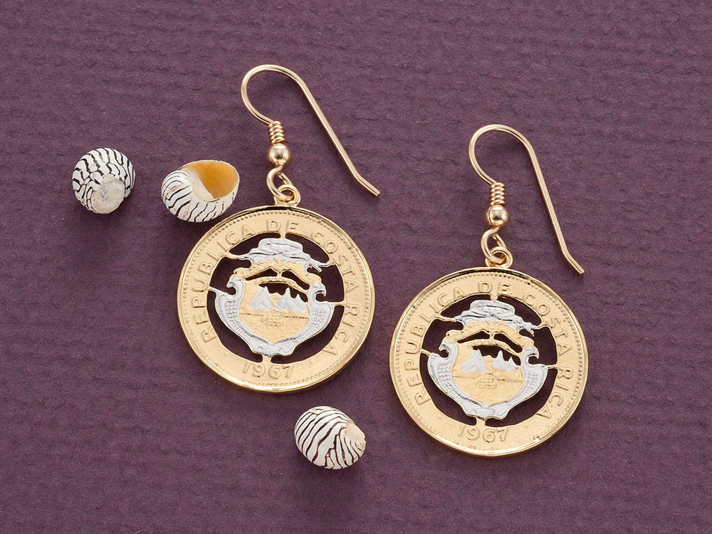 The Difference Costa Rican Earrings Hand Cut Costa Rican 25 Centimos Coins , Costa Rican Coin