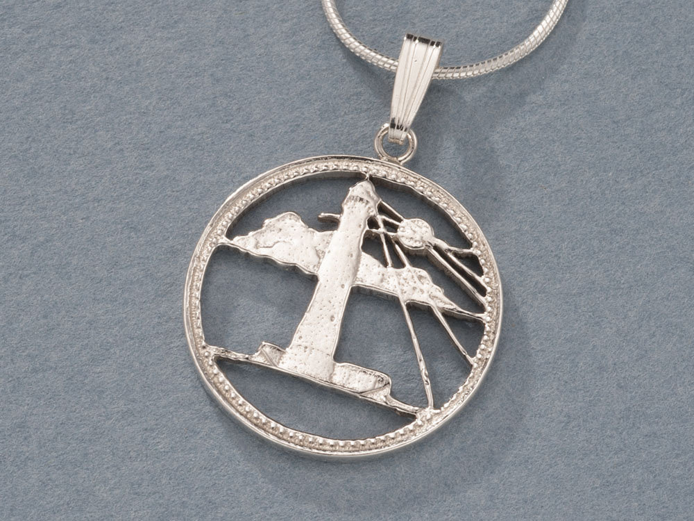 The Difference | Silver Lighthouse Pendant , Sterling Silver Lighthouse  Jewelry, Silver Nautical Jewelry, World Coin Jewelry, 3/4" diameter, ( #  26S )