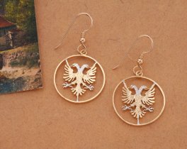 Albanian Eagle Earrings, Hand Cut Albanian Coin earrings, ( # 940E )