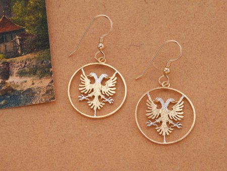 Albanian Eagle Earrings, Hand Cut Albanian Coin earrings, ( # 940E )