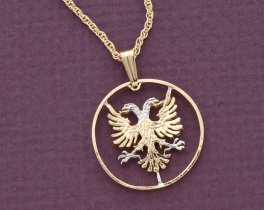 Albanian Eagle Pendant, Hand Cut Coin, 7/8 " in Diameter, ( #R 940 )