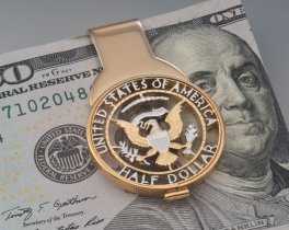 American Bald Eagle Money Clip, Kennedy Half Dollar Money Clip, 1 1/2" long, ( # 319WM )