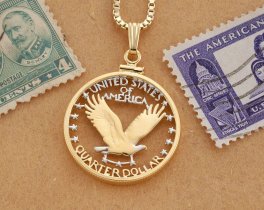 American Bald Eagle Pendant, Hand Cut United States Quarter, ( #X 316 )