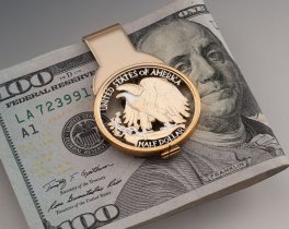 American Eagle Money Clip, Hand cut United States Half, 1 1/4" diameter, ( # 320WM )