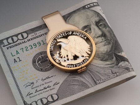American Eagle Money Clip, Hand cut United States Half, 1 1/4" diameter, ( # 320WM )