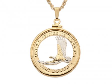 American Eagle Pendant, United States One Dollar hand cut coin, 1" in Diameter, ( #R 2000B )