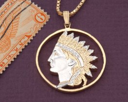 American Indian Head Pendant, Native American Pendant, 1 1/8" in diameter ( #X 790D )