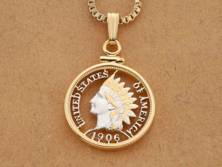 American Indian Head Penny Pendant, Hand Cut United States coin, 7/8 " in Diameter, ( #X 500 )