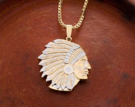 American Indian Pendant, Military Challenge Coin Hand Cut, 1" in Diameter, ( #X 682B )