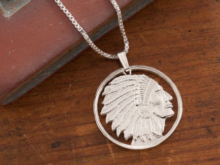 American Indian Pendant, Silver Indian Necklace, Hand cut, 1 1/8" in diameter ( #X 682S )