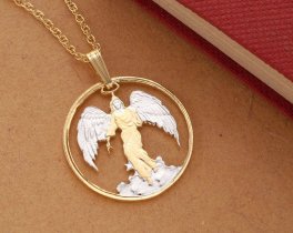 Angel Pendant, Hand Cut Religious Medallion, 1" in Diameter, ( #R 836 )