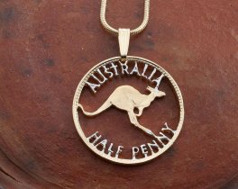 Australian Kangaroo, Hand Cut 1/3 Penny Coin Jewelry, 1 " in Diameter (#K 8)