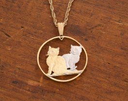Balilese Cats Pendant, Isle Of Man Coin, Hand Cut Coin, 1 3/8" in Diameter, ( #R 847 )