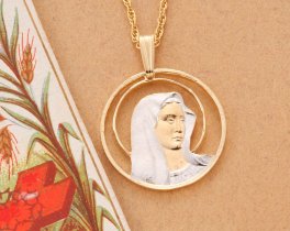 Blessed Virgin Pendant, Blessed Virgin Medallion, Hand Cut, 7/8" in Diameter,( #R 527 )
