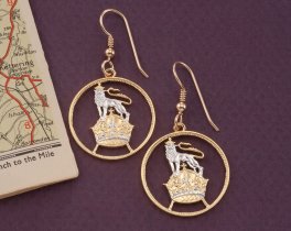 British Lion Earrings, British Coin Jewelry, Great Britain Coin Jewelry, Lion Earrings, Coin Earrings, Cut Coin Jewelry, ( # 133E )