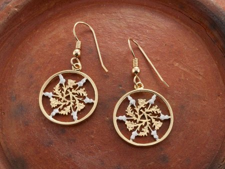 British Six Pence Earrings, British Six Pence hand Cut, 14 K Gold and Rhodium Plated, 3/4" in Diameter, 14 K Gold Filled Ear Wires, ( # 129E