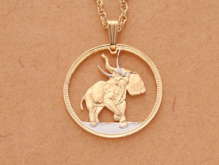 Bull Elephant Pendant & Necklace, Liberia One Hundred  coin Hand Cut, ( #R 376 )