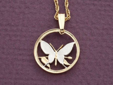 Butterfly Pendant and Necklace, Hand Cut Butterfly Coin, Butterfly Jewelry, 5/8" in Diameter, ( #R 247 )