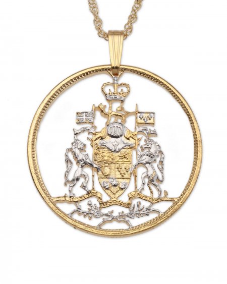 Canadian Half Dollar Pendant, Hand cut Canada Half Dollar Royal Seal, Canadian Coin Jewelry, 1 1/8 " in Diameter, ( #R 426 )