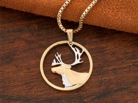 Caribou Pendant, Caribou Jewelry, Canada Coin Jewelry, Wildlife Jewelry, Wildlife Pendant, Wildlife Gifts, Hunters Gifts, ( #X 53 )