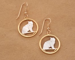 Cat Earrings, Cat Jewelry, Cat Gifts Ideas, Feline Gift Ideas. Alley Cat Jewelry, Coin Jewelry, Earrings , ( # 661E )