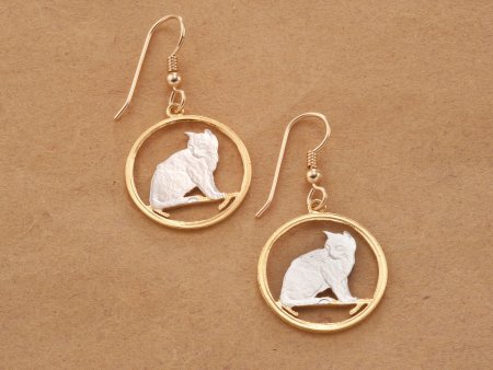 Cat Earrings, Cat Jewelry, Cat Gifts Ideas, Feline Gift Ideas. Alley Cat Jewelry, Coin Jewelry, Earrings , ( # 661E )