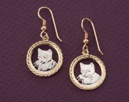 Cat Earrings, Domestic Cat Earrings, Kitten Earrings, Kitten Jewelry, Cat Jewelry,  Coin Pendant, (# 617E)