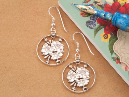 Cherry Blossom Earrings, Japanese Earrings, Japanese Coin Jewelry, Oriental Jewelry, Earrings, Coin Jewelry, Gifts ( # 213ES )