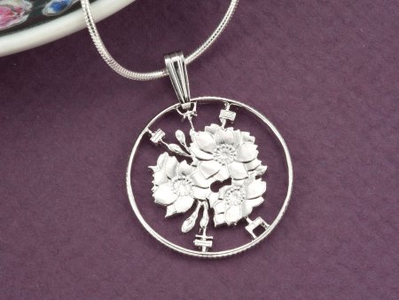 Cherry Blossom Pendant, Japanese Jewelry, Flower Pendant, Silver Flower Pendant, Ethnic Jewelry, Coin  Jewelry,  (#K 213S )