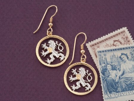 Czech Republic Lion Earrings, Czechoslovakian Coin Jewelry, Ethnic Jewelry, Lion Earrings, Coin Earrings, ( # 78E )