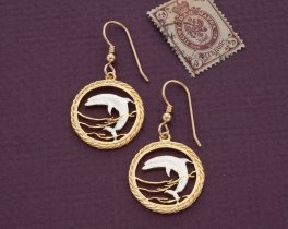 Dolphin Earrings, Dolphin Jewelry, Sea Life Earrings, Sea Life Jewelry,  World Coin Jewelry, (# 893E )