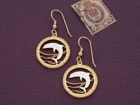 Dolphin Earrings, Dolphin Jewelry, Sea Life Earrings, Sea Life Jewelry,  World Coin Jewelry, (# 893E )