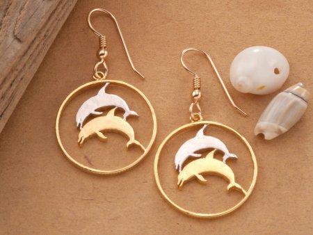 Dolphin Earrings. Sea Life Earrings, Dolphin Jewelry, Iceland Coin Jewelry, Iceland Earrings, Sea life Jewelry, Ethnic Jewelry, ( # 176E )