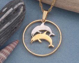 Dolphin Necklace, Dolphin pendant, Dolphin Jewelry, Iceland Coin Jewelry, Sea life Jewelry, Coin Jewelry, Coin Necklace, ( #R 176 )
