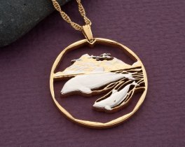 Dolphin Pendant, Hand cut Dolphin coin jewelry, Dolphin Necklace, Sea Life Jewelry, Sea Life Gifts, 1 1/4" in diameter, ( #R 442D )