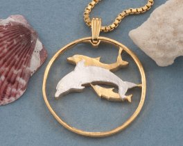 Dolphin Pendant Necklace, Dolphin Jewelry, Sea life Necklace, Sea life Jewelry, Cut Coin Pendant, Coin Jewelry, Jewelry Coin, ( #X 387)
