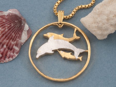 Dolphin Pendant Necklace, Dolphin Jewelry, Sea life Necklace, Sea life Jewelry, Cut Coin Pendant, Coin Jewelry, Jewelry Coin, ( #X 387)