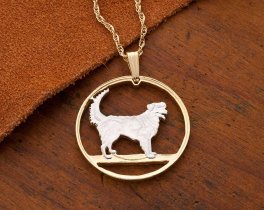Duck Tolling Retriever dog Pendant and  Necklace, Hand cut Canadian 50 cents coin, 14 K and Rhodium Plated, 1" in Diameter, ( #R 613 )
