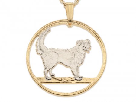 Duck Tolling Retriever dog Pendant and  Necklace, Hand cut Canadian 50 cents coin, 14 K and Rhodium Plated, 1" in Diameter, ( #R 613 )