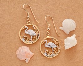 Egret  Earrings,Russian 50 Roubles Egret coin hand cut,14 Karat Gold and Rhodium plated,14 K G/F Fill Ear Wires,3/4" in Diameter,(# 804BE )