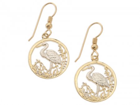 Egret  Earrings,Russian 50 Roubles Egret coin hand cut,14 Karat Gold and Rhodium plated,14 K G/F Fill Ear Wires,3/4" in Diameter,(# 804BE )