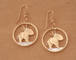 Elephant Earrings, Elephant Jewelry, Wildlife Earrings, Elephant Coin Jewelry, Liberia Coin Jewelry, Coin Jewelry, # 376E
