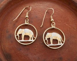 Elephant Earrings, Hand Cut Thailand Elephant Coins, Elephant Jewelry, Elephant Earrings, 3/4" in Diameter, ( # 297E )