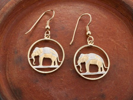 Elephant Earrings, Hand Cut Thailand Elephant Coins, Elephant Jewelry, Elephant Earrings, 3/4" in Diameter, ( # 297E )