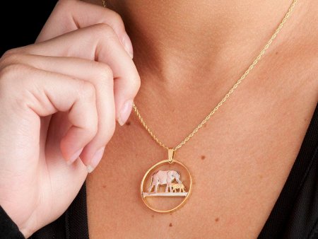 Elephant Pendant & Necklace, Malawi One Florin Coin Hand Cut, ( #R 232 )