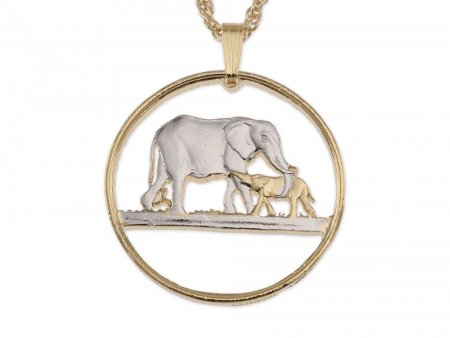 Elephant Pendant & Necklace, Malawi One Florin Coin Hand Cut, ( #R 232 )