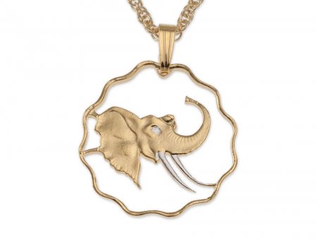 Elephant Pendant & Necklace, Swaziland Coin Hand Cut, ( #R 291 )