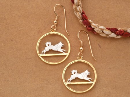 Elk Hound Earrings, Norwegian Gifts, Coin Jewelry, Canine Jewelry, Dog Earrings, Dog Jewelry, Dog Lovers Gifts, ( # 578E )
