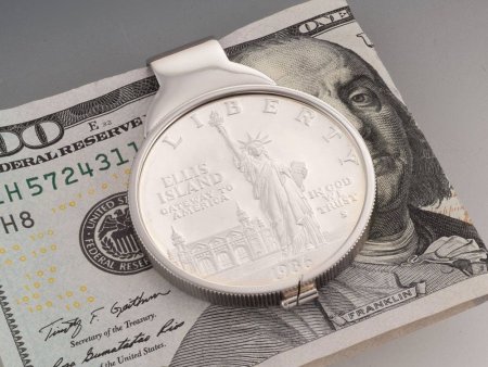Ellis Island Silver Dollar Money Clip, 1986 United States Silver Dollar Money Clip, Silver Dollar Money Clip, 1 1/2" in Diameter,( # EISUM )