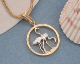 Flamingo Pendant, Flamingo Jewelry, Tropical Jewelry,  Cut Coin Jewelry, Coin Pendant, Bird Gifts ( #K 675B )